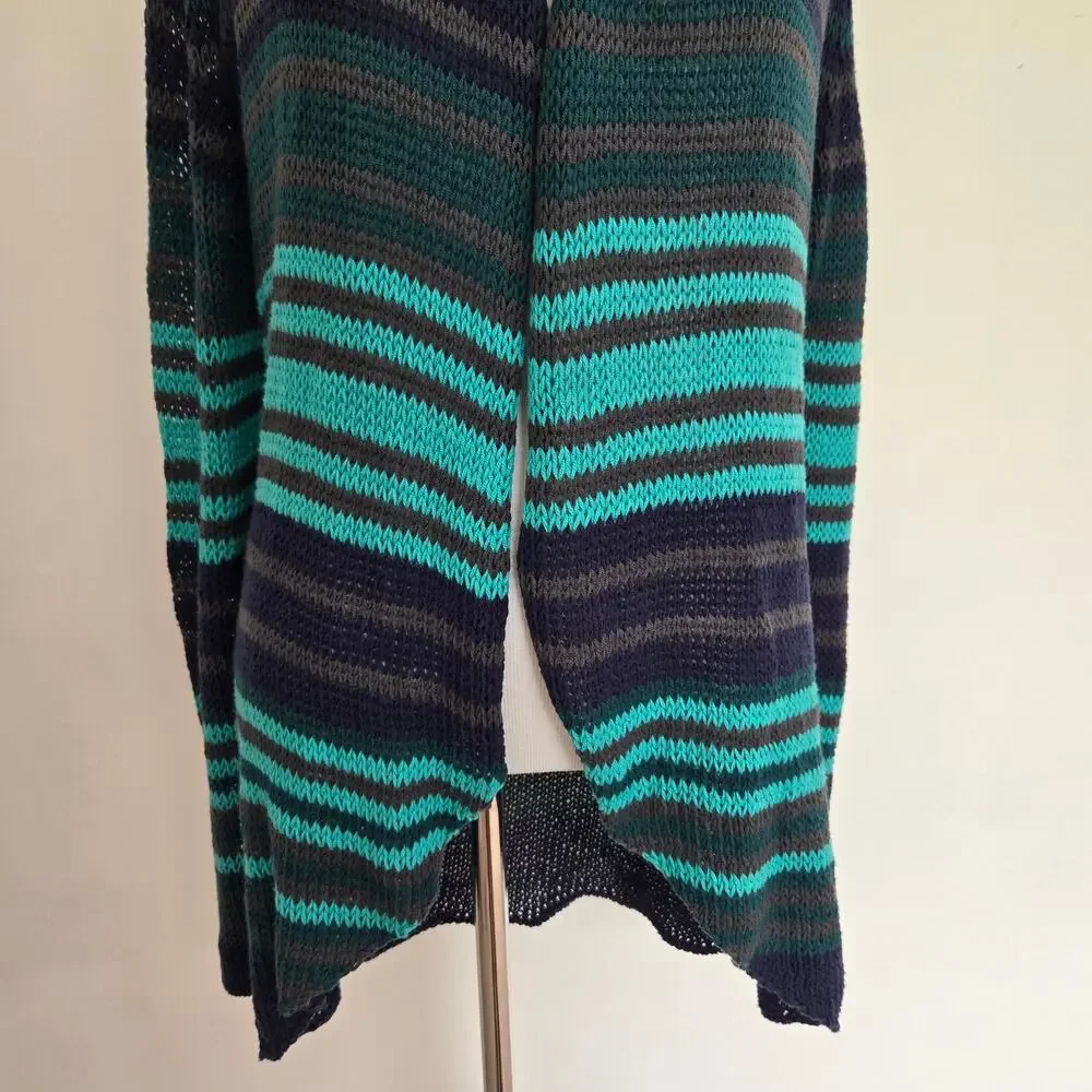 Wooden Ships Open Knit Cardigan Open front Striped Blue Lightweight Women M/L
